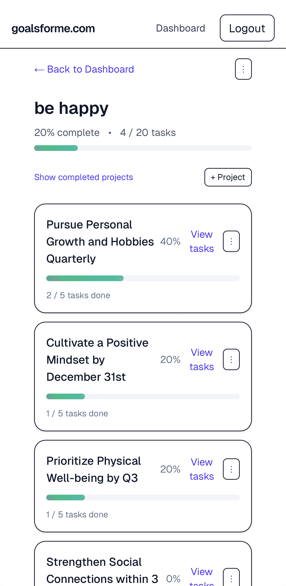 Mobile: goals list (alt view)